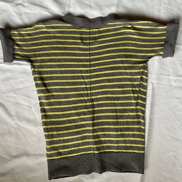 American Eagle Cotton Cardigan Sweater Grey w/ green/yellow stripes SZ Small - Picture 4 of 8